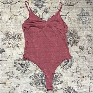 Topshop Shimmery Rose-Red V-Neck Bodysuit